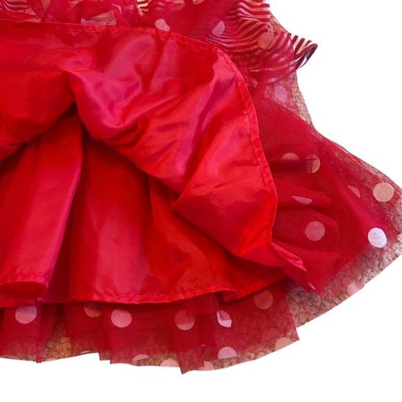 Red and White Striped Polka Dot Embroidered Santa Dress Little Girls Christmas - Picture 4 of 5